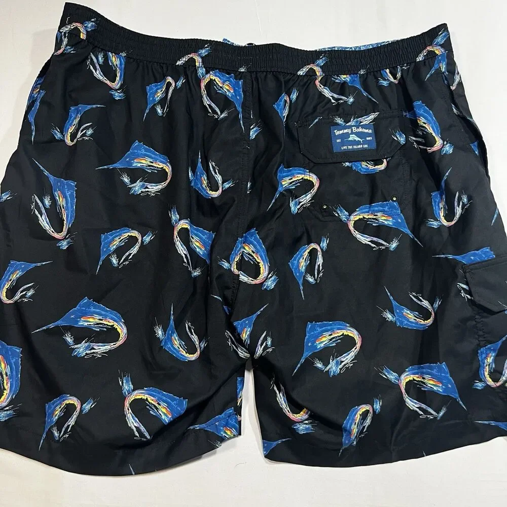 Tommy Bahama Swim Trunks Shorts Mens 2XLB Big & Tall Blue Abstract Pattern Mesh